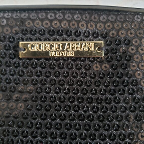 NWOT GIORGIO ARMANI Parfums Black sequins over patent leather zippered pouch - Picture 3 of 9